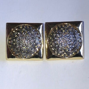 Vintage Gold Tone & Silver Tone Retro Square Pierced Earrings